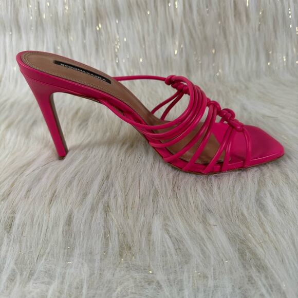 BCBGMAXAZRIA Allie Sandals Leather Fuschia Pink Square Toe Stiletto Heels 8.5M - Picture 5 of 8